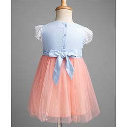 Babyhug Mesh Woven Cap Sleeves Frock With Floral Applique - Peach
