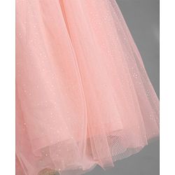Babyhug Mesh Woven Cap Sleeves Frock With Floral Applique - Peach