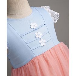 Babyhug Mesh Woven Cap Sleeves Frock With Floral Applique - Peach