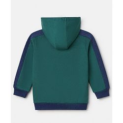 Babyhug Fleece Knit Heavy Gauge Full Sleeves Front Open Warm Hooded Sweatshirt With Text Print - Dark Green