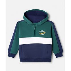Babyhug Fleece Knit Heavy Gauge Full Sleeves Front Open Warm Hooded Sweatshirt With Text Print - Dark Green