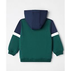 Babyhug Heavy Gauge Fleece Knit Full Sleeves Hooded Sweat Jacket With Text Print - Navy Blue