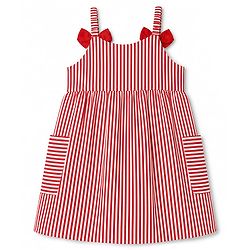 Babyhug Woven One Piece Dress and Purse with Sleeveless and Striped Print - Red