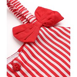 Babyhug Woven One Piece Dress and Purse with Sleeveless and Striped Print - Red