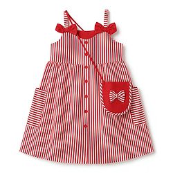 Babyhug Woven One Piece Dress and Purse with Sleeveless and Striped Print - Red