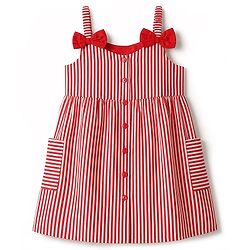 Babyhug Woven One Piece Dress and Purse with Sleeveless and Striped Print - Red