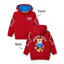 Babyhug Fleece Knit Full Sleeves Front Open Heavy Gauge Warm Sweatshirt With Awesome Player Print - Red