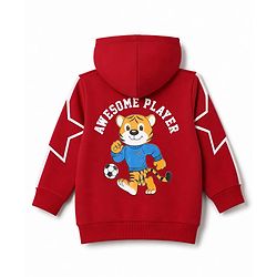 Babyhug Fleece Knit Full Sleeves Front Open Heavy Gauge Warm Sweatshirt With Awesome Player Print - Red