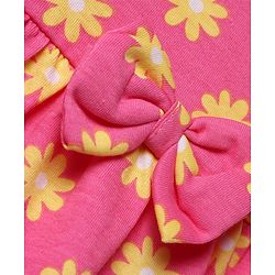 Babyhug Single Jersey Knit Frock with Half Sleeves, Flutter Sleeves and Floral Print in Pink