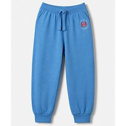 Babyhug Cotton Jersey Knit Full Length Lounge Pant with Drawstring and Nyc Varsity Text in Blue Yellow & Red Pack of 3