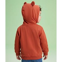 Babyhug Heavy Gauge Fleece Knit Front Open Full Sleeves Warm Hooded Sweat Jacket With Applique - Coral