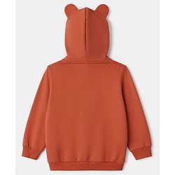 Babyhug Heavy Gauge Fleece Knit Front Open Full Sleeves Warm Hooded Sweat Jacket With Applique - Coral