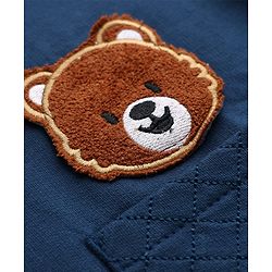 Babyhug Fleece Knit Front OPen Heavy Gauge Warm Full Sleeves Hooded Sweatshirt With Bear Patch & Text Print - Navy Blue