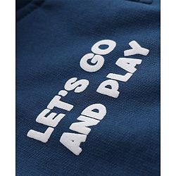 Babyhug Fleece Knit Front OPen Heavy Gauge Warm Full Sleeves Hooded Sweatshirt With Bear Patch & Text Print - Navy Blue