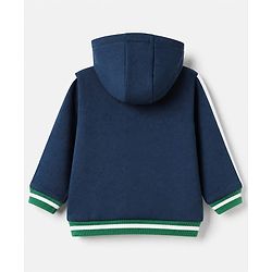 Babyhug Fleece Knit Front OPen Heavy Gauge Warm Full Sleeves Hooded Sweatshirt With Bear Patch & Text Print - Navy Blue