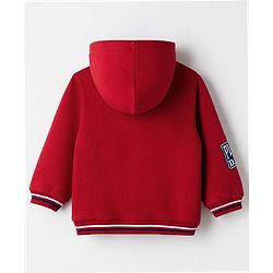Babyhug Cotton Blend Fleece Knit Front Open Heavy Gauge Warm Full Sleeves Hooded Sweatshirt with Good Vibes & Have a Nice Day Patch and Smiley Face Patch - Red