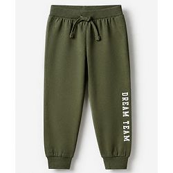 Babyhug Cotton Jersey Knit Full Length Lounge Pants With Text Print Pack Of 3 - Mustard Olive Green & Navy Blue