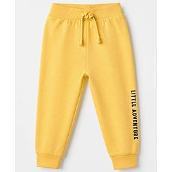 Babyhug Cotton Jersey Knit Full Length Lounge Pants With Text Print Pack Of 3 - Mustard Olive Green & Navy Blue