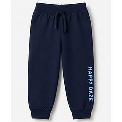Babyhug Cotton Jersey Knit Full Length Lounge Pants With Text Print Pack Of 3 - Mustard Olive Green & Navy Blue