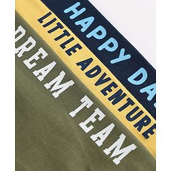 Babyhug Cotton Jersey Knit Full Length Lounge Pants With Text Print Pack Of 3 - Mustard Olive Green & Navy Blue
