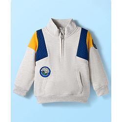 Babyhug Fleece Knit Sweatshirt with Full Sleeves and Outdoor Adventures Patch in Grey