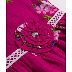 Babyhug 100% Cotton Woven Half Sleeves Frock with Floral Print & Applique - Pink