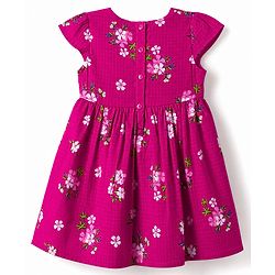 Babyhug 100% Cotton Woven Half Sleeves Frock with Floral Print & Applique - Pink