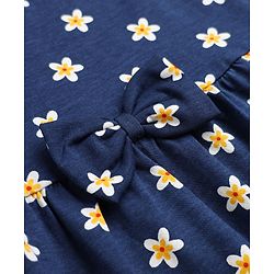 Babyhug Single Jersey Cotton Knit Frock with Half Sleeves and Floral Print - Blue