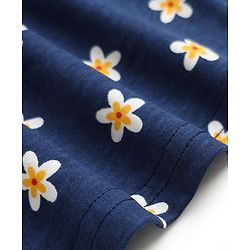 Babyhug Single Jersey Cotton Knit Frock with Half Sleeves and Floral Print - Blue