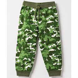 Babyhug Cotton Jersey Knit Full Length Track Pants with Camouflage Print Pack of 3 in Blue Green & Red