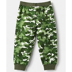 Babyhug Cotton Jersey Knit Full Length Track Pants with Camouflage Print Pack of 3 in Blue Green & Red