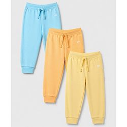 Babyhug Cotton Knit Jogger Fit Full Length Lounge Pants Pack of 3 - Yellow Orange Blue
