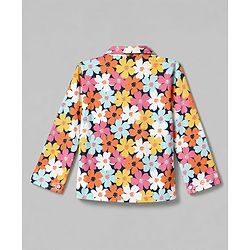 Babyhug 100% Cotton Knit Full Sleeves Front Open Shirt & Pyjama Night Suit with Floral Print - White & Navy Blue