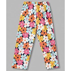 Babyhug 100% Cotton Knit Full Sleeves Front Open Shirt & Pyjama Night Suit with Floral Print - White & Navy Blue