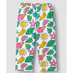 Babyhug 100% Cotton Knit Full Sleeves Watermelon Printed Co-Ords Front Open Shirt & Pyjama Night Suit - White