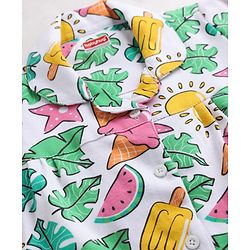 Babyhug 100% Cotton Knit Full Sleeves Watermelon Printed Co-Ords Front Open Shirt & Pyjama Night Suit - White