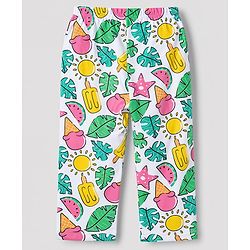 Babyhug 100% Cotton Knit Full Sleeves Watermelon Printed Co-Ords Front Open Shirt & Pyjama Night Suit - White