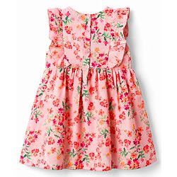 Babyhug Cotton Woven Frill Sleeves Frock with Floral Print - Peach