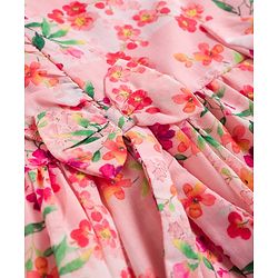 Babyhug Cotton Woven Frill Sleeves Frock with Floral Print - Peach