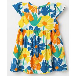 Babyhug Single Jersey Knit Half Sleeves One Piece Dress with Floral Print - Yellow & Blue