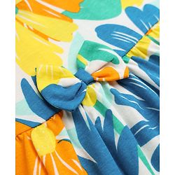 Babyhug Single Jersey Knit Half Sleeves One Piece Dress with Floral Print - Yellow & Blue