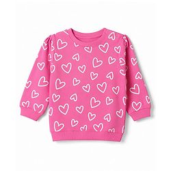 Babyhug 100% Cotton Terry Knit Full Sleeves Hearts & Amour Printed Sweatshirts Pack Of 2 - Red & Dark Pink