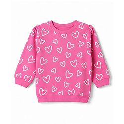 Babyhug 100% Cotton Terry Knit Full Sleeves Hearts & Amour Printed Sweatshirts Pack Of 2 - Red & Dark Pink