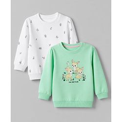 Babyhug 100% Cotton Terry Knit Full Sleeves Heavy Gauge Sweatshirt With Floral and Animal Print Pack of 2 - White & Green