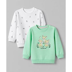 Babyhug 100% Cotton Terry Knit Full Sleeves Heavy Gauge Sweatshirt With Floral and Animal Print Pack of 2 - White & Green