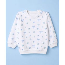 Babyhug Heavy Gauge 100% Cotton Terry Knit Full Sleeves Sweatshirts With Floral & Text Print Pack of 2 - White & Light Green