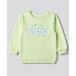 Babyhug Heavy Gauge 100% Cotton Terry Knit Full Sleeves Sweatshirts With Floral & Text Print Pack of 2 - White & Light Green