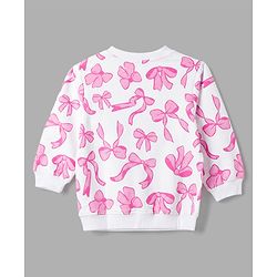 Babyhug 100% Cotton Heavy Gauge Terry Knit Full Sleeves Bow & Kitty Printed Sweatshirts Pack Of 2 - Purple & White