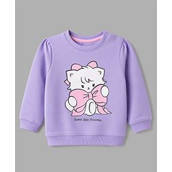 Babyhug 100% Cotton Heavy Gauge Terry Knit Full Sleeves Bow & Kitty Printed Sweatshirts Pack Of 2 - Purple & White