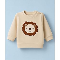 Babyhug Knit Full Sleeves Winter Wear Suit With Lion Patch - Cream